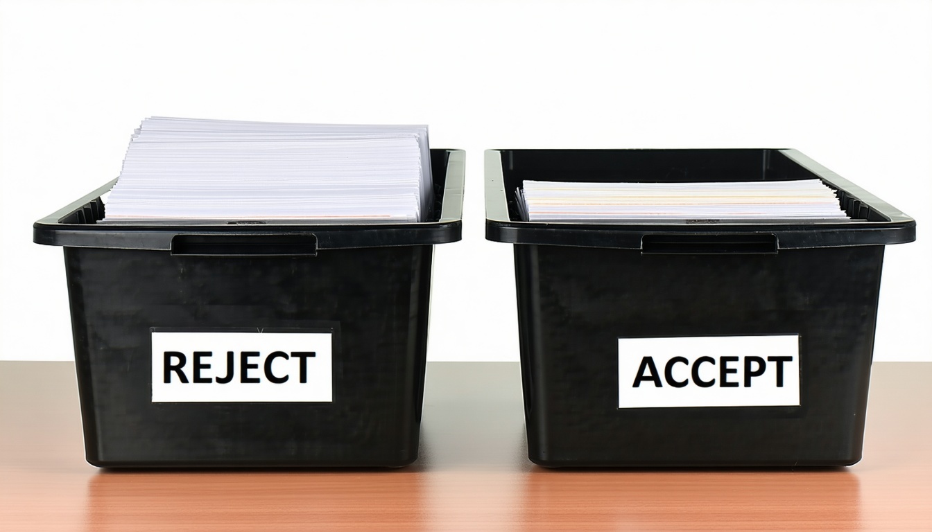 Arkiveringsbrett på bordet Ett av dem er merket som REJECT og det andre som ACCEPT-1