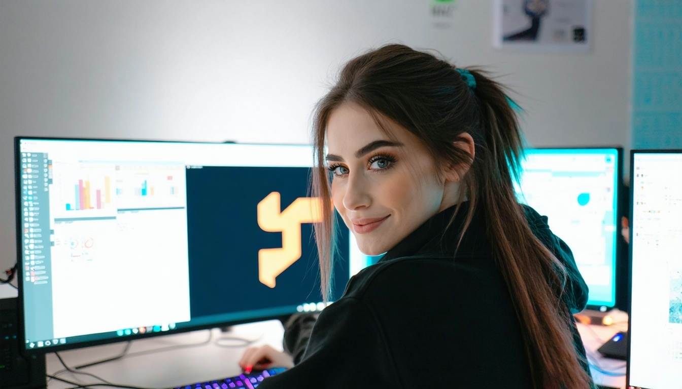 Ung kvinne foran datamaskinen ser på en ferdig logo for BIMI Compliance-Jul-30-2025-05-57-27-4116-PM